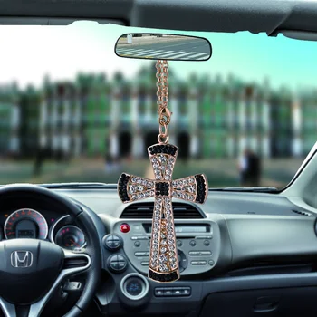 Automobilių Pendant Crystal Deimantai Kryžiaus Jėzus Krikščionių Religinės Automobilio Galinio Vaizdo Veidrodis Papuošalai Kabinti Auto Automobilis Optikos Reikmenys