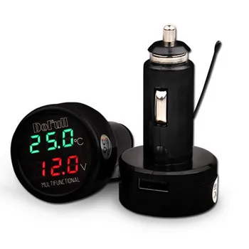 Automobilių Voltmeter Testeris Automatinis Įtampos Temperatūros Dabartinis Monitorius, USB Kroviklis LCD Skaitmeninis Ekranas Cigarečių Degiklio Maitinimo šaltinis