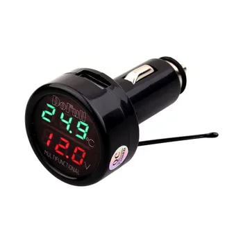 Automobilių Voltmeter Testeris Automatinis Įtampos Temperatūros Dabartinis Monitorius, USB Kroviklis LCD Skaitmeninis Ekranas Cigarečių Degiklio Maitinimo šaltinis