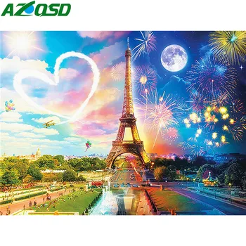 AZQSD kvadratiniu Diamond Siuvinėjimo Dekoracijos Paryžiaus Rankdarbiams Nuotrauką Strazdų Diamond Tapybos Vaizdingas Širdies Namų Dekoro