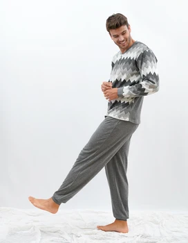 Babelo Homewear – Pijama de hombre, algodón estampado ✨ - Conjunto de pijama de hombre de invierno con cenefa