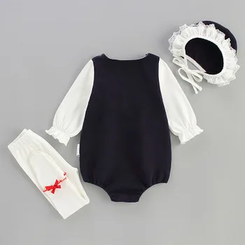 Baby Girl Drabužių Rudens Romper+ Hat + Pėdkelnės 3-Piece Set Mielas Kūdikių Drabužiai Nustatyti 0-2 metai