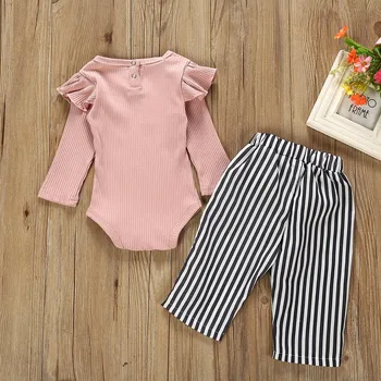 Baby girl naujagimių drabužiai, rožinė nustatyti kūdikio, Mergaitės, Apranga, Rūbų Romper Bodysuit+Stripe Ilgas Kelnes Nustatyti bambino abbigliamento t5