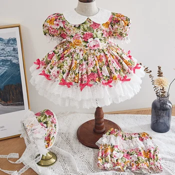 Baby Girl Vasaros Gėlių Derliaus ispanijos Turkijos Princesė Kamuolys Suknelė Suknelė su ziajać Mergina Velykų Šalis