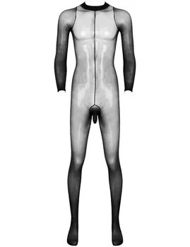 Bailys Vyrų Varpos Apvalkalą Matyti Per Kūno Kojinės, Viso Kūno-Ultra Plonas Skaidrus Bodystocking Gėjų Fetišas Apatinis Trikotažas