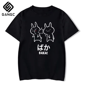 Baka Triušis T-shirt Vasaros Moterims, Juodos spalvos Marškinėlius Harajuku Streetwear Mens Aprengti Anime Medvilnės Marškinėliai Japonijos Draugas Pora Marškinėliai