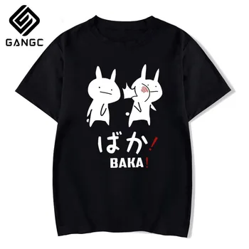 Baka Triušis T-shirt Vasaros Moterims, Juodos spalvos Marškinėlius Harajuku Streetwear Mens Aprengti Anime Medvilnės Marškinėliai Japonijos Draugas Pora Marškinėliai