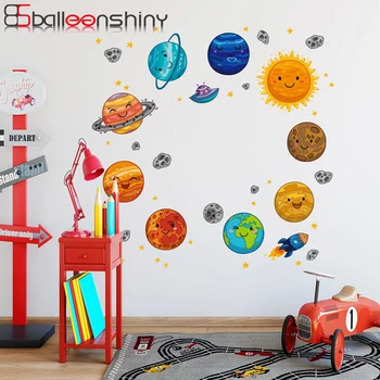 BalleenShiny PVC Animacinių filmų Erdvė, Planeta Tapetai, Vaikų Kambarys, Saulės Sistema, Žemė, Vaikų Darželio Sienų Lipdukus Fone, Dekoras