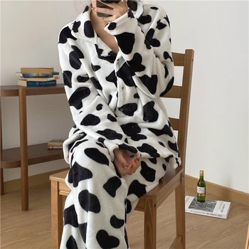 Balta juoda zebra žiemos pižama nustatyti flanelė šiltų namų kostiumas moterims sleepwear 2 dalių rinkinys ilgomis rankovėmis namų drabužių koralų Y229