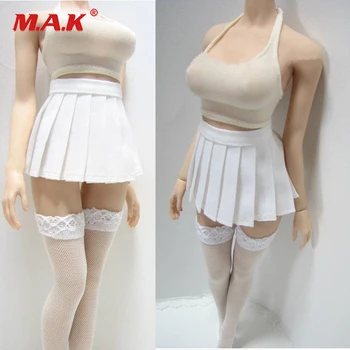 Balta moteriška 1/6 seksualus stora montavimo plisuotos suknelė, sijonas, kojinės drabužių komplektas tinka 12