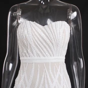 Balta Stebėjimo Blizgučiais Maxi Suknelė Grindų Ilgio Ruožas Imperijos Rankovių Mermaid Dress