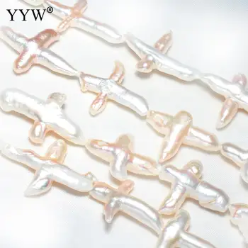 Baltos spalvos Dirbtiniu būdu išauginti Baroko Gėlavandenių Perlų Karoliukus, Specialūs Kryžiaus Formos 25-40mm 