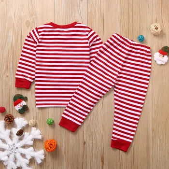 Bamblys Kūdikių Merginos Kalėdų Santa Dryžuotas Viršūnes+kelnės Pižama Sleepwear Komplektus Medvilnės Kūdikių Body ilgomis Rankovėmis vaikiški Drabužiai