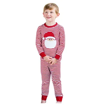 Bamblys Kūdikių Merginos Kalėdų Santa Dryžuotas Viršūnes+kelnės Pižama Sleepwear Komplektus Medvilnės Kūdikių Body ilgomis Rankovėmis vaikiški Drabužiai