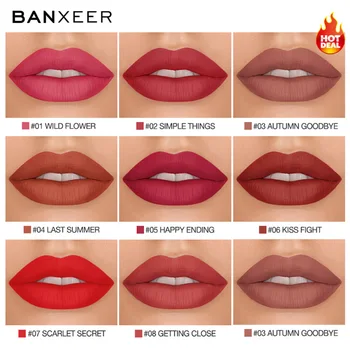 BANXEER Lūpų Blizgesys Rinkinys 8 VNT Vandeniui Skysti Lūpų dažai Matinis Ilgalaikį Aukšto Pigmento Lengvas Lūpų Blizgesys, Lūpų Kosmetikos Rinkinys