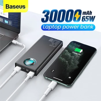 Baseus PD 65W Galios Banko 30000mAh PowerBank QC 4.0 SCP AFC Greito Įkrovimo iPhone 