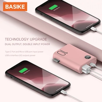 BASIKE Mini Galios Banko Dual USB LED 10000 mAh mobilusis Telefonas, Nešiojamas Įkroviklis, Greito Įkrovimo 2 Input 