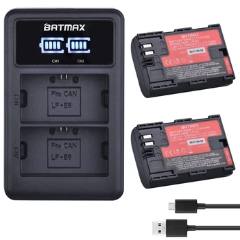 Batmax LP-E6 LPE6 LP-E6N padarė Japonija Ląstelių baterija +LED Dual USB Kroviklis skirtas Canon EOS 5D Mark II III 5DS 5DSR 6D 7D 60D 90D