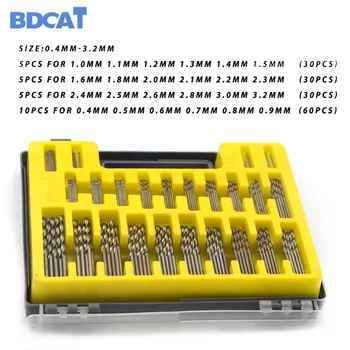 BDCAT 150Pcs 0.4-3.2 mm HSS Mini Twist Drill Bit Kit Nustatyti Tikslumo Micro Twist Drill Amatų Papuošalai Gręžimo karūnos Galia Įrankiai