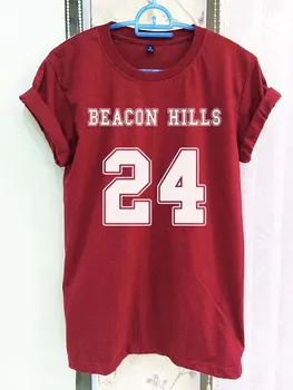 Beacon Hills Teen Wolf Marškinėliai Drabužių 24 Tamsiai Raudonos Moterų Marškinėlius Trumpomis Rankovėmis Tee Marškinėliai-C831