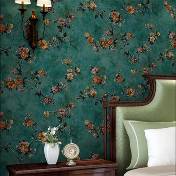 Beibehang Amerikos šalyje, nauji tapetai vintage žalia Sodo gėlių tapetai, neaustiniai 3d gyvenamasis kambarys sofos, miegamojo sienos popieriaus