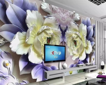 Beibehang Užsakymą 3D Stereo Bijūnas paramos gėlių Foto Tapetai Europos Stilius Derliaus Kambarį Lovos Dekoro 3D tapetai