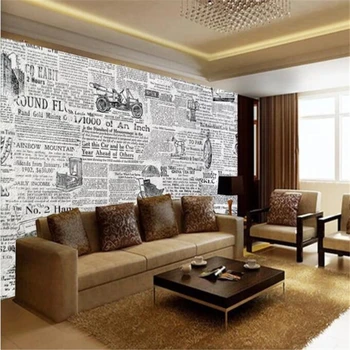 Beibehang Užsakymą tapetai 3d freskomis retro juoda ir balta laikraštis, TV foną, sienų dekoravimas tapybos freskos 3d tapetai