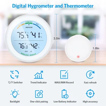Belaidis Termometras LCD Ekranas Patalpų Lauko temperatūros Jutiklis Temperatūros Jutiklis Patalpų Skaitmeninis Termometras su Drėgmėmačiu