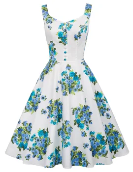 Belle Poque Vasaros Gėlių Suknelė Atostogų Elegantiška Berankovė V-Kaklo Mygtukus Medvilnės-Line Suknelė Moterims Derliaus Sūpynės Suknelės Naujas