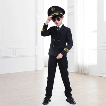 Berniukai Pilotas Kostiumai Vaikams Cosplay Helovinas stiuardesės Uniformą Oro Pajėgų Lėktuvas Namas Žaisti Partijos Veiklos Kostiumas