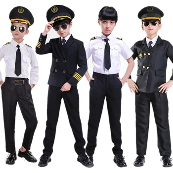 Berniukai Pilotas Kostiumai Vaikams Cosplay Helovinas stiuardesės Uniformą Oro Pajėgų Lėktuvas Namas Žaisti Partijos Veiklos Kostiumas