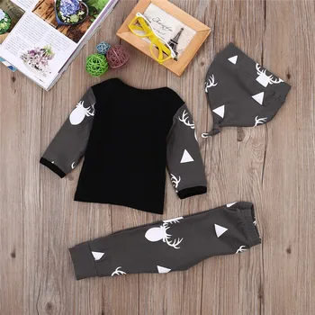 Berniukas Žiemos Animacinių filmų Pižama Komplektas Baby Girl Elnias Viršūnės T-shirt+Antblauzdžiai Skrybėlę Komplektus Chidlren Drabužių Rinkinys