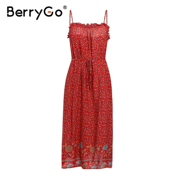 BerryGo moterų Berankovis vasaros suknelės Gėlių spausdinti susiėmę beach sun suknelė 2020 m. Aukštos juosmens linijos medvilnės atsitiktinis maxi suknelė
