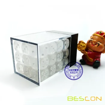 Bescon 12mm 6 Sided Dice 36 Brick Box, 12mm Šešių Pusių Mirti (36) Blokas Kauliukai, Permatomas Baltas su Sėklomis