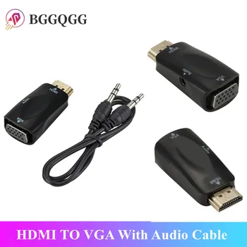 BGGQGG HDMI Male VGA Female Adapter, Audio Kabelis Konverteris FHD 1080P 720P 480P PC Nešiojamas TV Box Kompiuterio vaizdo Projektorius