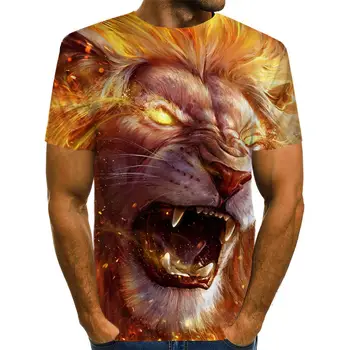 BIAOLUN Naujas Vasaros Gyvūnų marškinėlius Vyrų, Moterų marškinėliai Liūtas t-shirt 3D Juoda Viršuje Streatwear Tee Trumpas Rankovės Prekės ženklo Drabužius 5XL