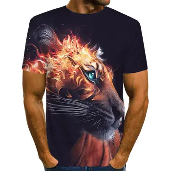 BIAOLUN Naujas Vasaros Gyvūnų marškinėlius Vyrų, Moterų marškinėliai Liūtas t-shirt 3D Juoda Viršuje Streatwear Tee Trumpas Rankovės Prekės ženklo Drabužius 5XL