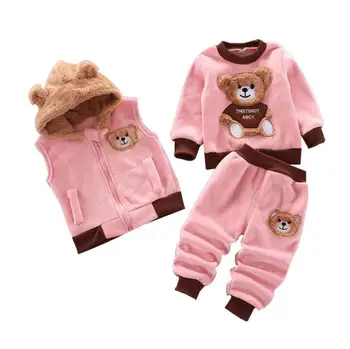 BibiCola mados baby girls/mergaitės drabužiais žiemą šilta, animacinių filmų lokio kostiumą, hoodies kailio drabužiai nustatyti krapinėjimas berniukai medvilnės sportiniai kostiumai