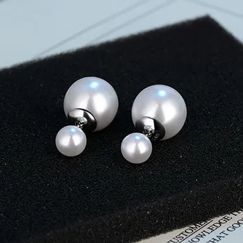 BIJOX ISTORIJA 925 sterlingas sidabro auskarai su dvigubo gėlavandenių perlų korėjos stiliaus stud auskarai moterų vestuves puotą