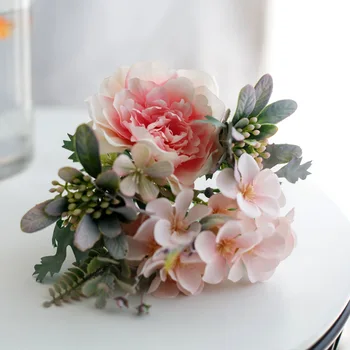 Bijūnų Puokštė Dirbtinių rožių Šilko Hydrangea Camellia Plastiko netikrą gėlių namų puošybai stalo puošmena dekoratyvinių gėlių