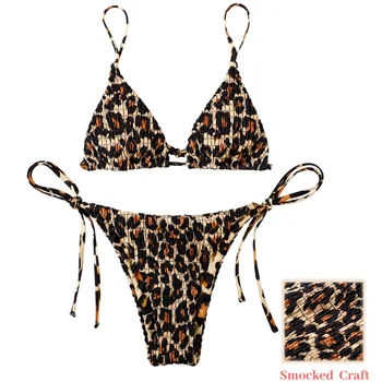 Bikini Komplektas Apynasrio LaceUp Swimsuit Moterys Leopard Bikini Mažas Juosmens Maudymosi Kostiumėliai Moterų Paplūdimio Brazilijos Thong Seksualus Bikini 2021 M. Moteris