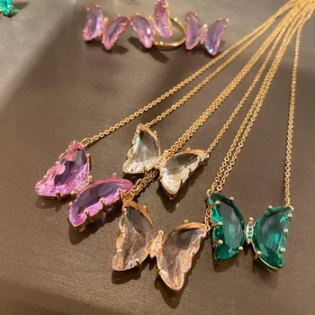 Bilincolor aukštos kokybės saldainiai spalvos aišku kristalų cirkonis drugelis karoliai moterims, šalies ir dovana