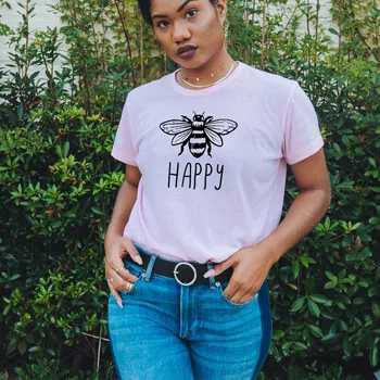Bičių Laimingas Tshirts Moterų trumpomis Rankovėmis Bumble Bee Spausdinti marškinėliai Vasaros Mados Tumblr Marškinėliai Įkvepiantis TShirts Madinga ClothingFK62