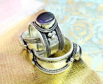 Bižuterijos Deep Purple Cryatal Žiedas Tibeto Sidabro Budizmas Nepalas Žiedas Reguliuojamas Unisex Dovana vienas žiedas