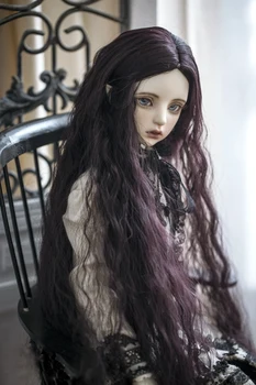 BJD doll perukai ilgas, garbanotas plaukų 1/3 BJD DD SD lėlės dydžio, Violetinė juoda Aukštos temperatūros vielos plaukų perukai