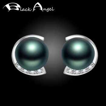 BLACK ANGEL Luxury Black Pearl 925 Sidabro Prabanga Stud Auskarai Moterims CZ Auskarai Mados Juvelyrika Vestuvių Kalėdų Dovana