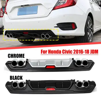 Black/Chrome Apatinis Galinis Buferio Difuzorius su Dviguba Išmetimo Patarimas Lizdo Vamzdžio Dekoro Honda Pilietinio 10 4 Durų Sedanas 2016-18JDM