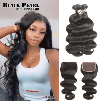 Black Pearl Kūno Bangų Paketų Su Uždarymo Remy Human Hair 3 Ryšulius Su Uždarymo Brazilijos Plaukų Pynimas Ryšuliai