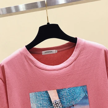 Blizgučiai Marškinėliai Moterims Derliaus Duobute T-Shirt Moterų 2020 M. Vasaros Mados Medvilnės Moterų Viršūnių Moteris Korėjos Drabužių Marškinėlius Femme