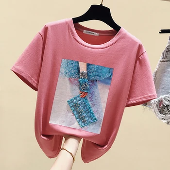 Blizgučiai Marškinėliai Moterims Derliaus Duobute T-Shirt Moterų 2020 M. Vasaros Mados Medvilnės Moterų Viršūnių Moteris Korėjos Drabužių Marškinėlius Femme